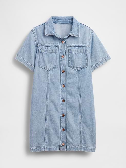 Women's Ultrasoft Denim Mini Shirtdress by Gap Light Wash Size XXS