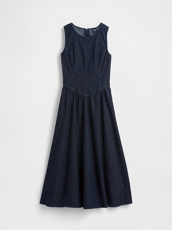 Denim Drop-Waist Midi Dress
