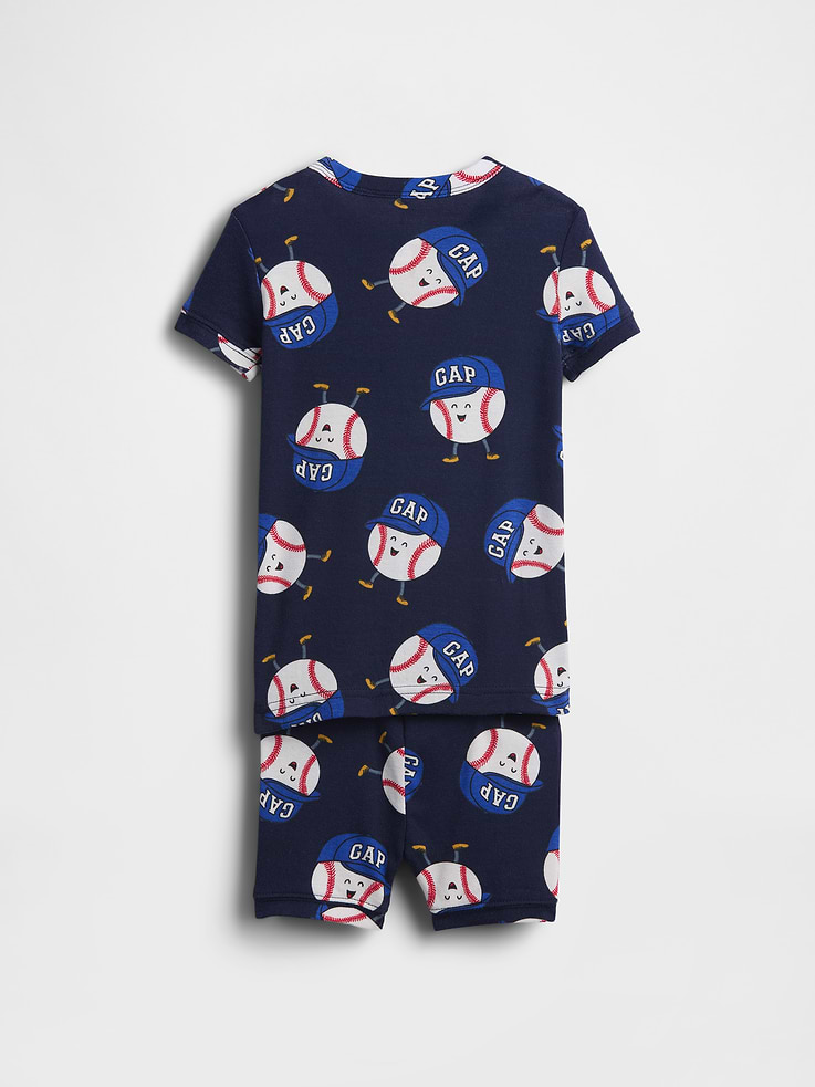 Image 2 of 2, Baby & Toddler Organic Brushed Cotton Baseball PJ Short Set