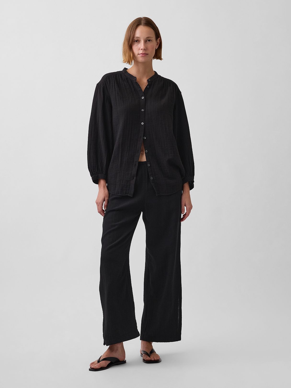 Cotton Gauze Oversized Collarless Shirt | Gap