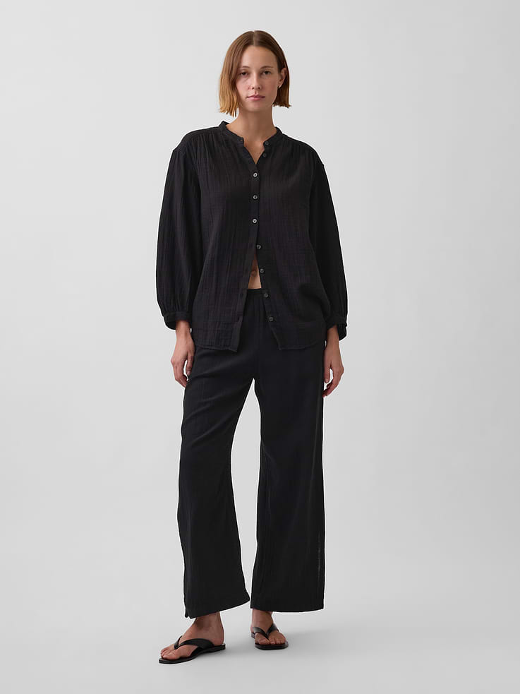 Image number 2 showing, Cotton Gauze Oversized Collarless Shirt