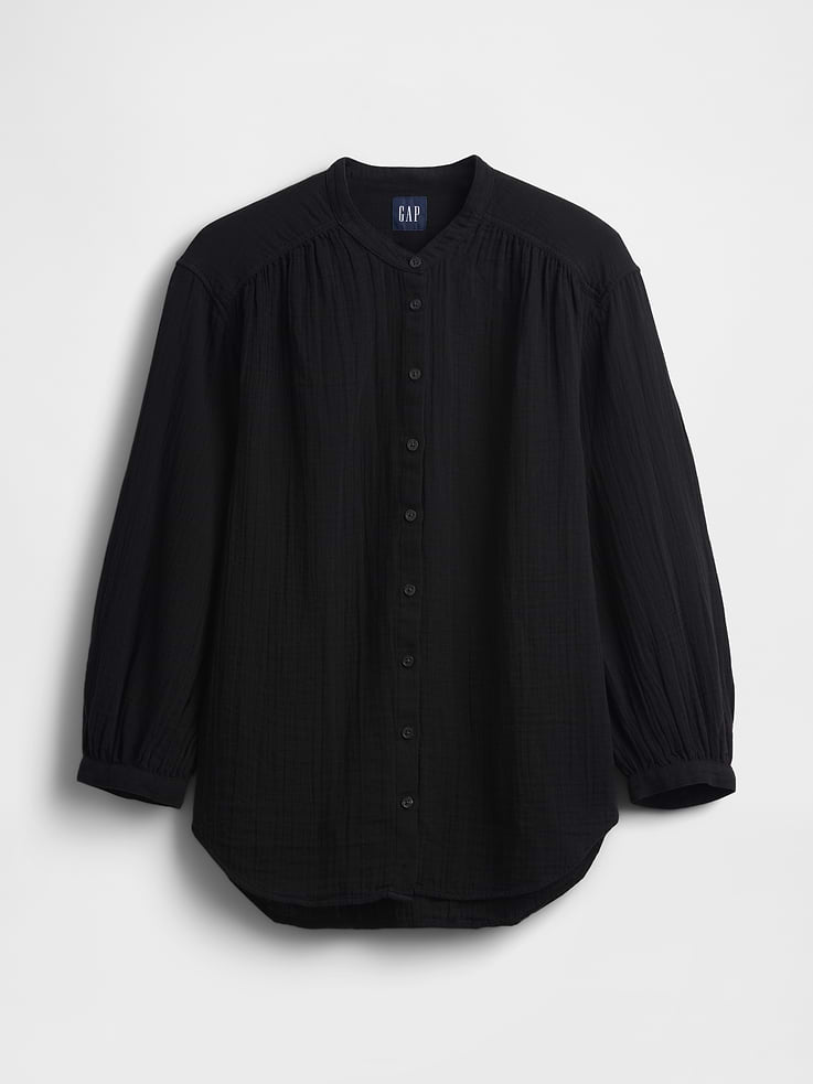 Image number 5 showing, Cotton Gauze Oversized Collarless Shirt