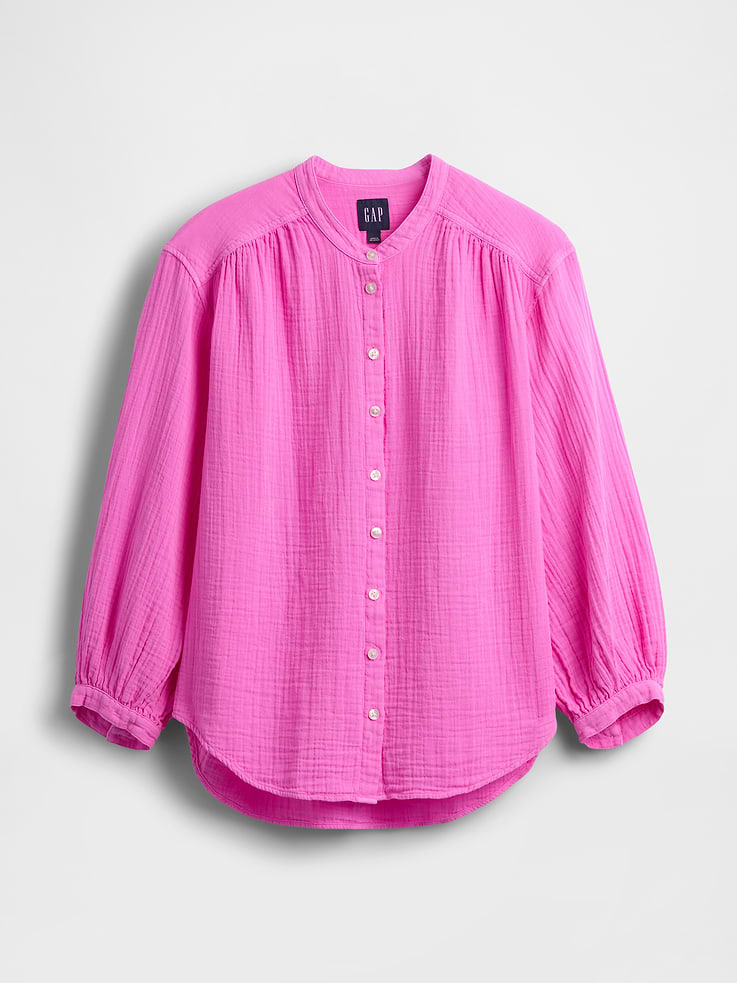 Image number 5 showing, Cotton Gauze Oversized Collarless Shirt