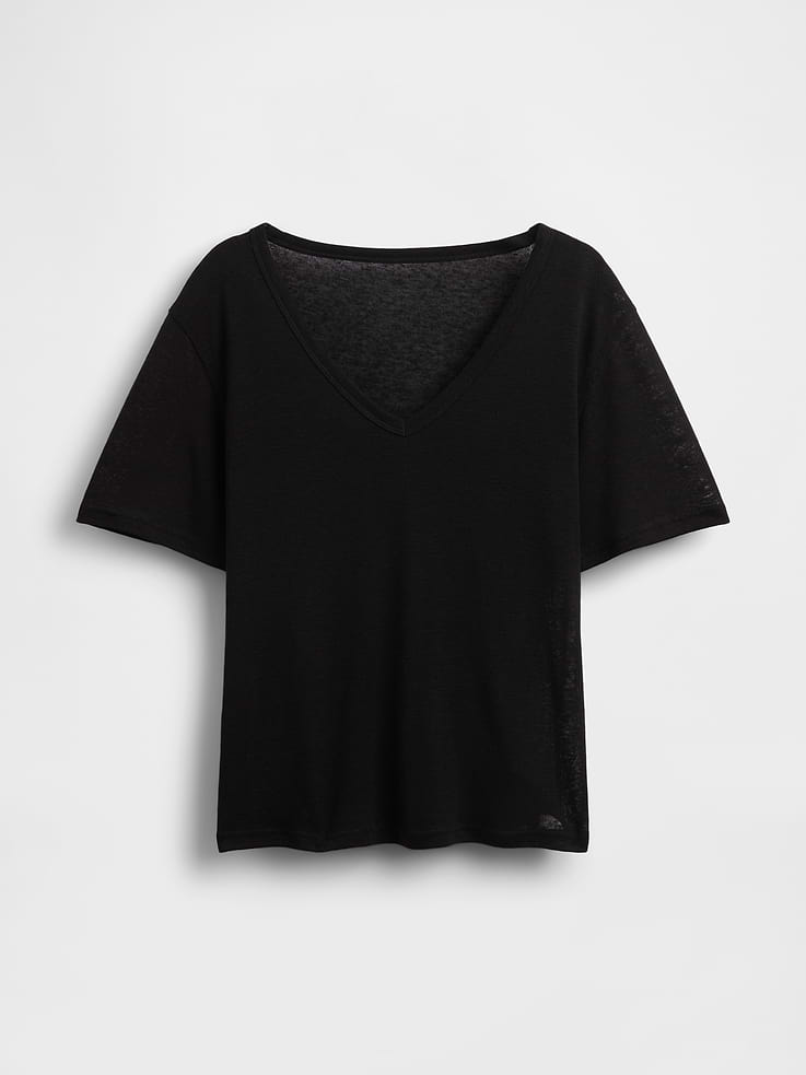L'image numéro 5 présente T-shirt décontracté à encolure en V en mélange de lin