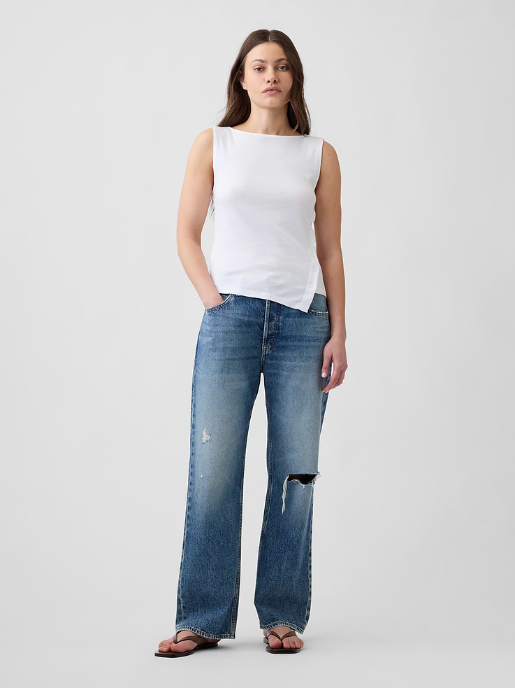 Modern Ribbed Asymmetrical Button-Side Top | Gap Factory