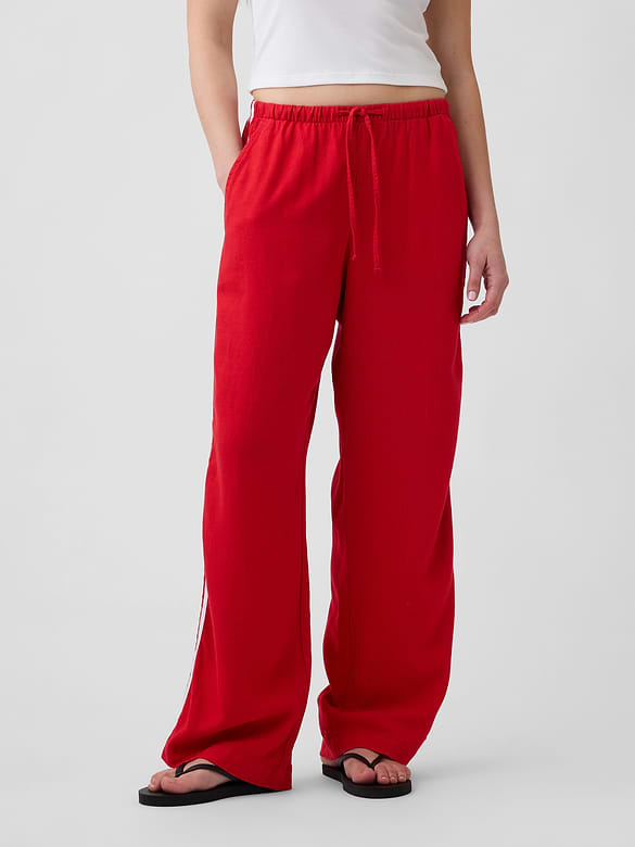 Linen-Blend Stripe Wide-Leg Pants