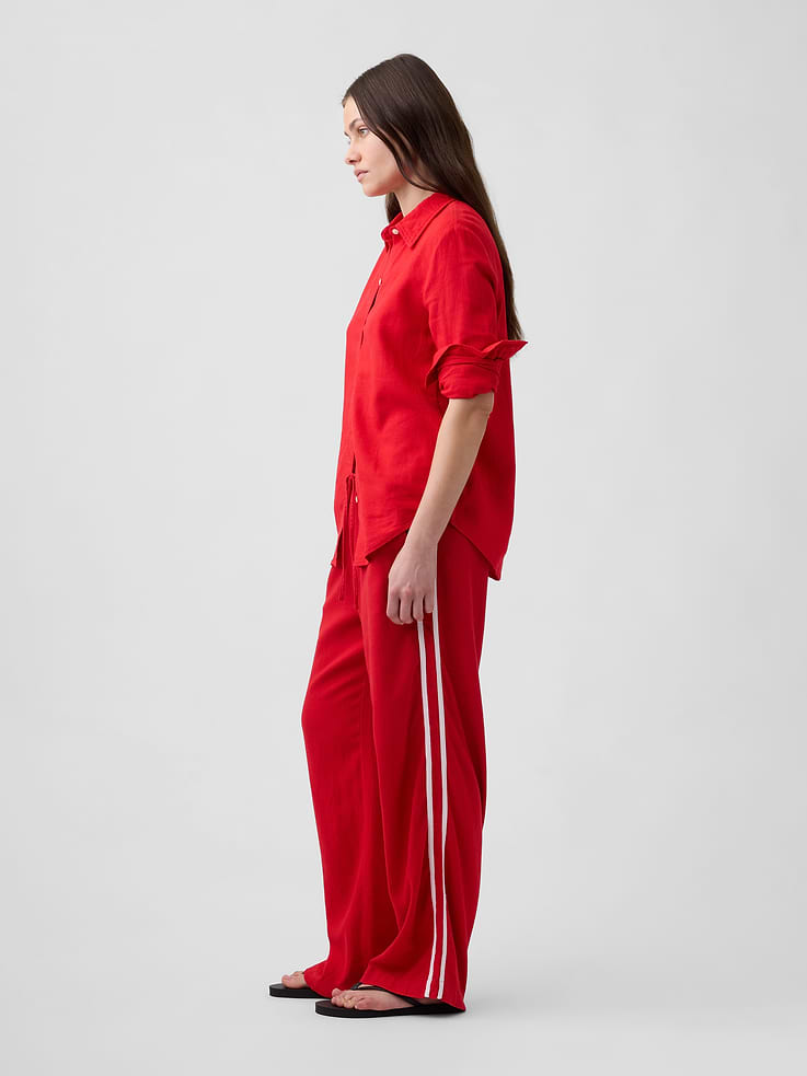 Image number 3 showing, Linen-Blend Stripe Wide-Leg Pants