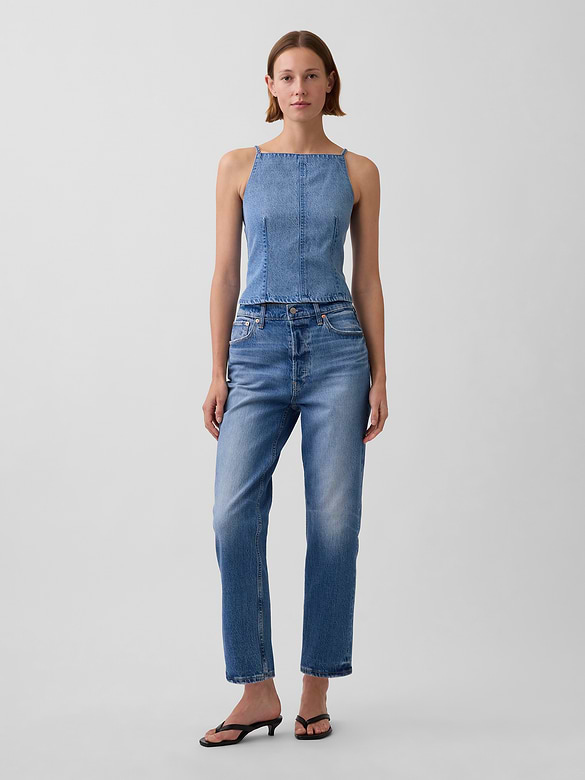 UltraSoft Denim Seamed Square Neck Top