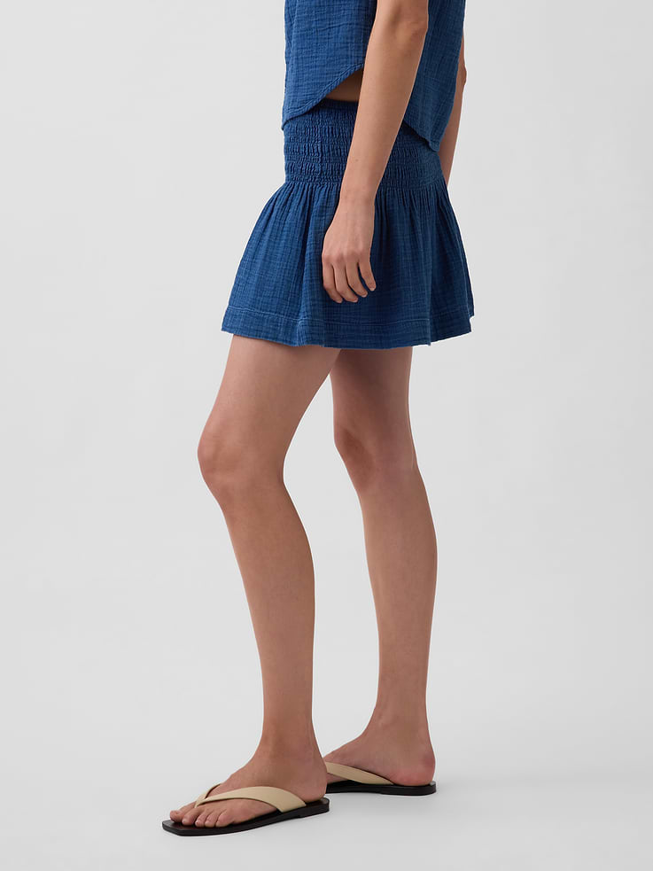 Image number 3 showing, Cotton Gauze Denim Smocked-Waist Mini Skort
