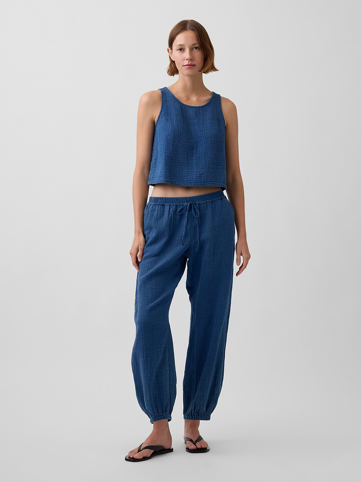 Image number 1 showing, Cotton Gauze Denim Easy Barrel Joggers