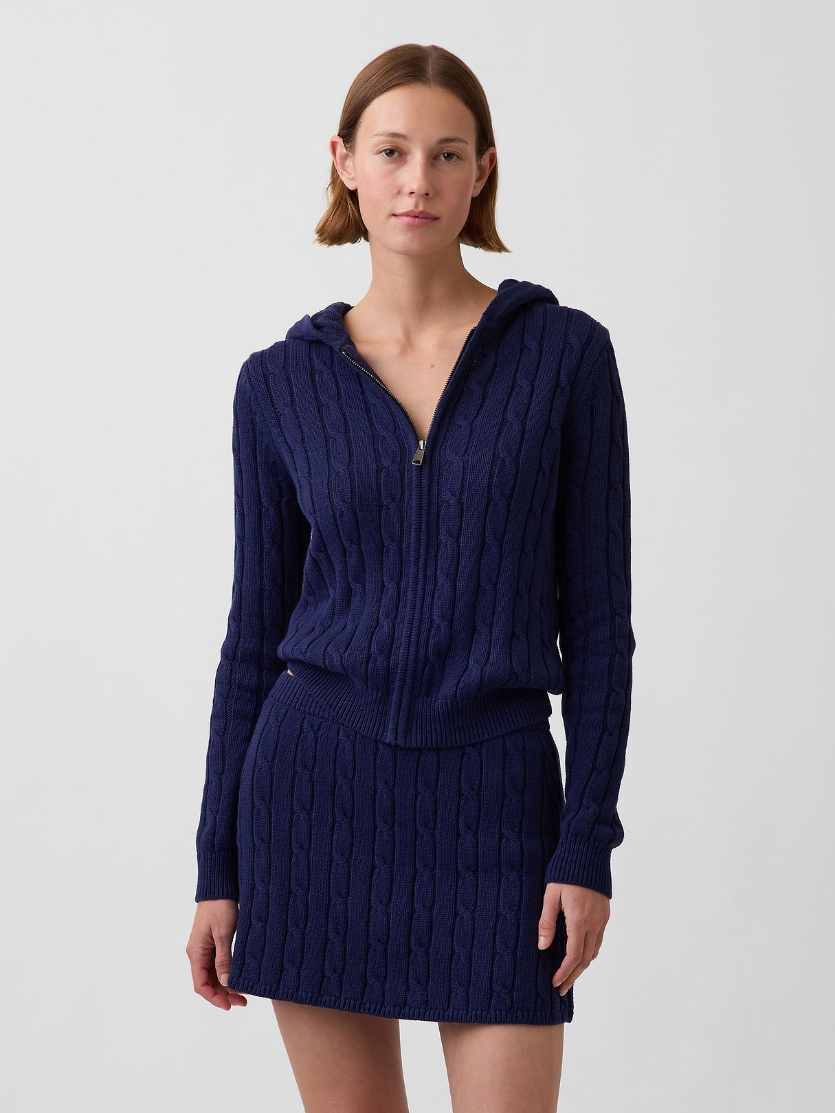 100% Cotton Cable-Knit Zip Cardigan | Gap