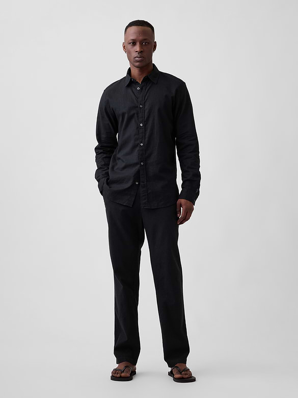 Straight Linen-Blend Pants