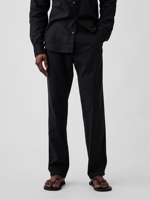 Straight Linen-Blend Pants
