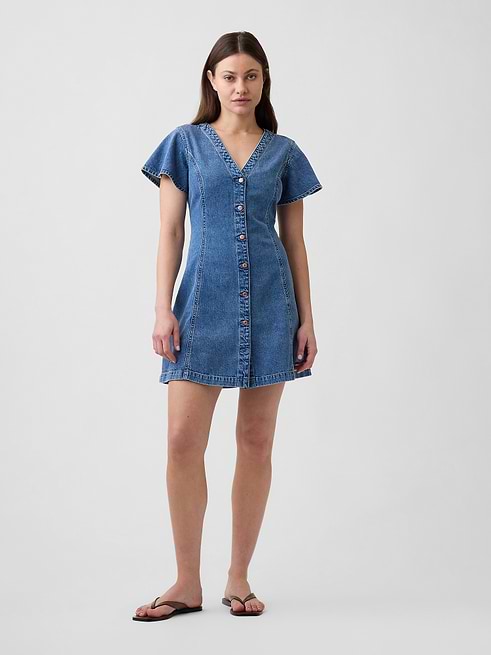 gap denim mini dress Women's Western Dress, Medium Wash, Medium at Amazon Women's Clothing store Authentic low GAP women's denim mini dress