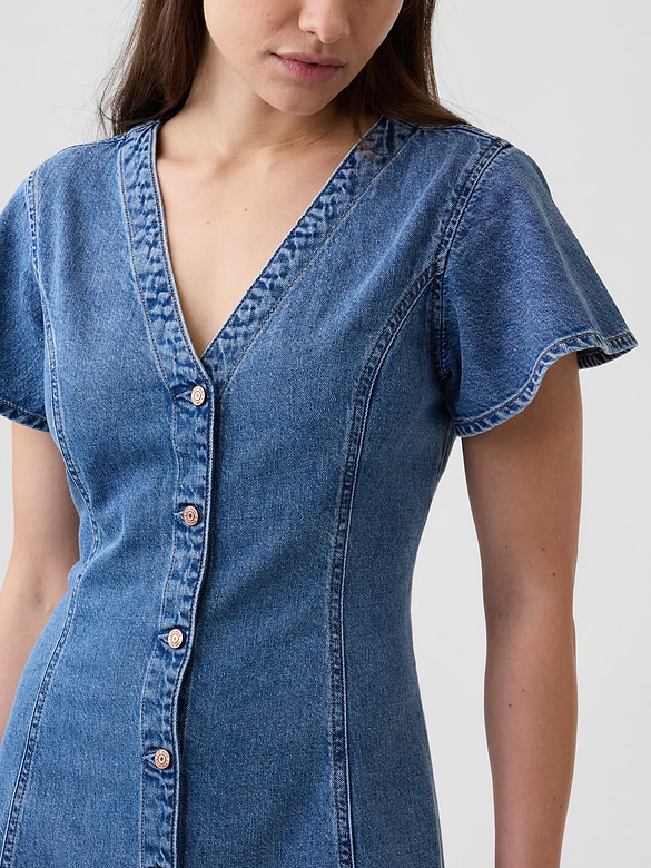 Denim Flutter Sleeve Mini Dress