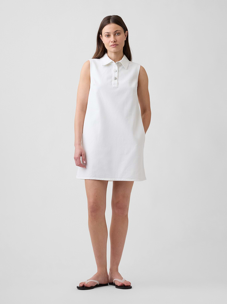 Image number 1 showing, Sleeveless Collared Denim Mini Dress