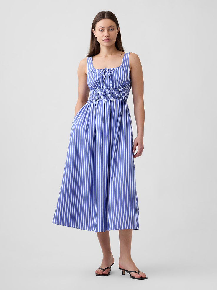 Image number 1 showing, Smocked Tie-Front Midi Dress