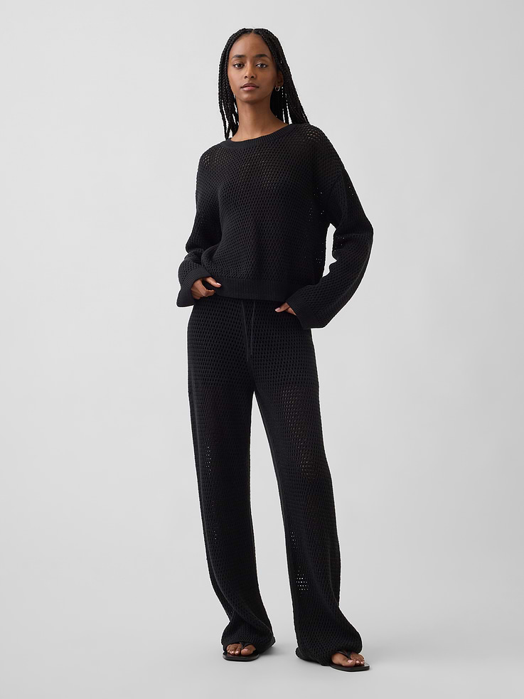 Image number 5 showing, 100% Cotton Crochet Relaxed Sweater