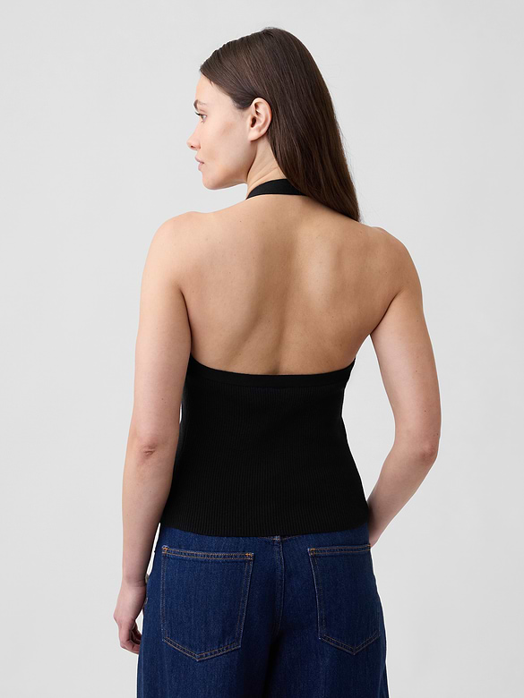 Sleeveless Halter Button-Up Sweater