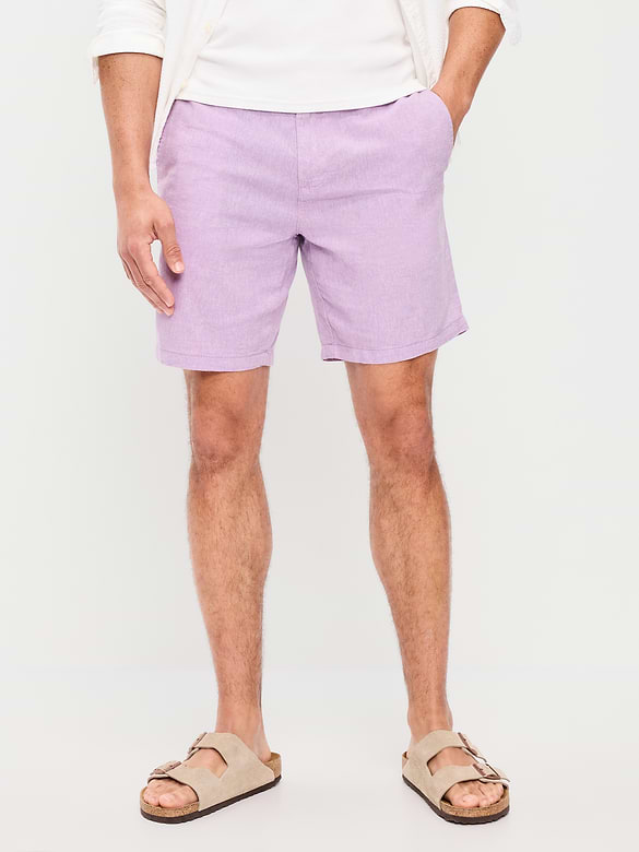 Short chino étroit en mélange de lin, entrejambe de 20 cm.