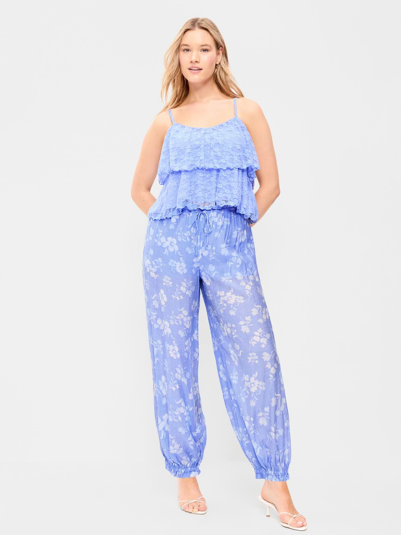 High-Waisted Sheer Chiffon Harem Pants