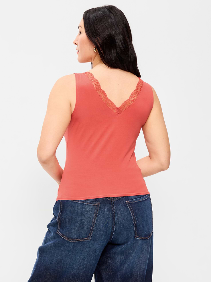 Image number 7 showing, Sleeveless Lace-Trim V-Neck Top