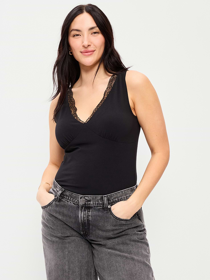 Image number 6 showing, Sleeveless Lace-Trim V-Neck Top