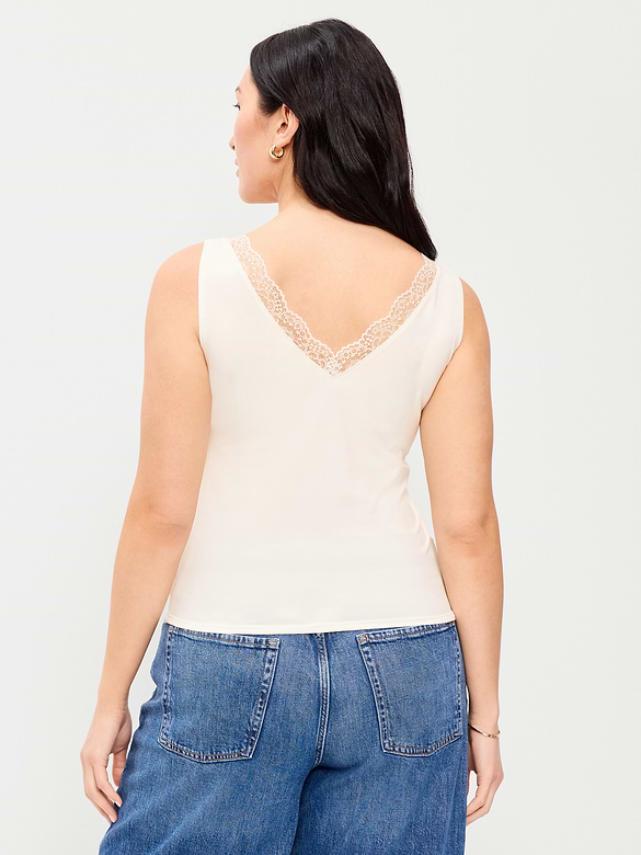 Sleeveless Lace-Trim V-Neck Top