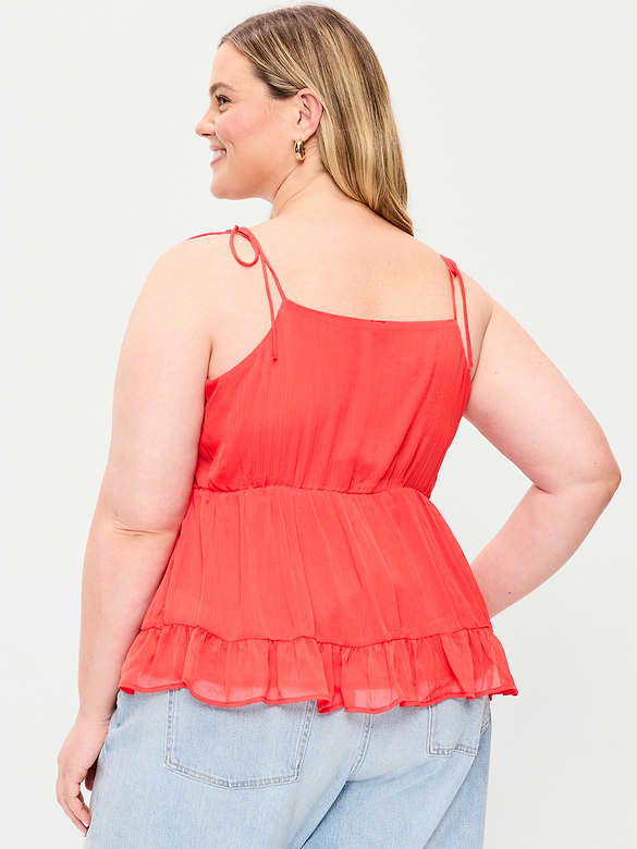 Camisole en mousseline semi-diaphane à bretelles nouées
