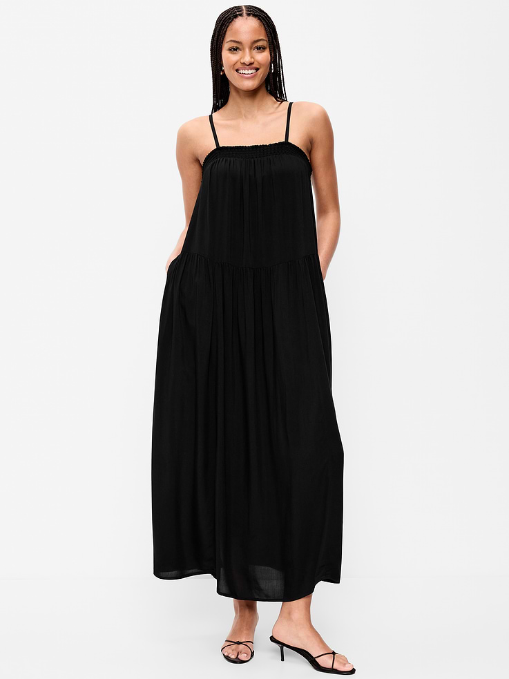 Image 1 of 10, straight smocked neckline, spaghetti straps, shirred detail, hidden pockets, loose fit, consider sizing down for a more standard fit, Product #886766