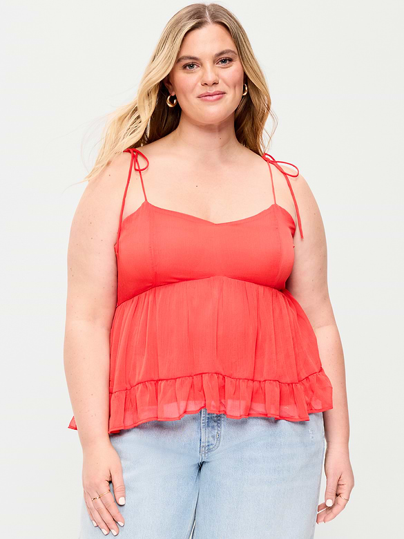 Camisole en mousseline semi-diaphane à bretelles nouées