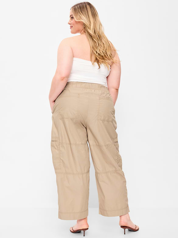 Mid-Rise Cropped Barrel-Leg Utility Pants