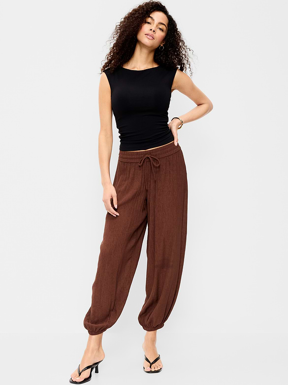 High-Waisted Sheer Crinkle Crepe Harem Pants