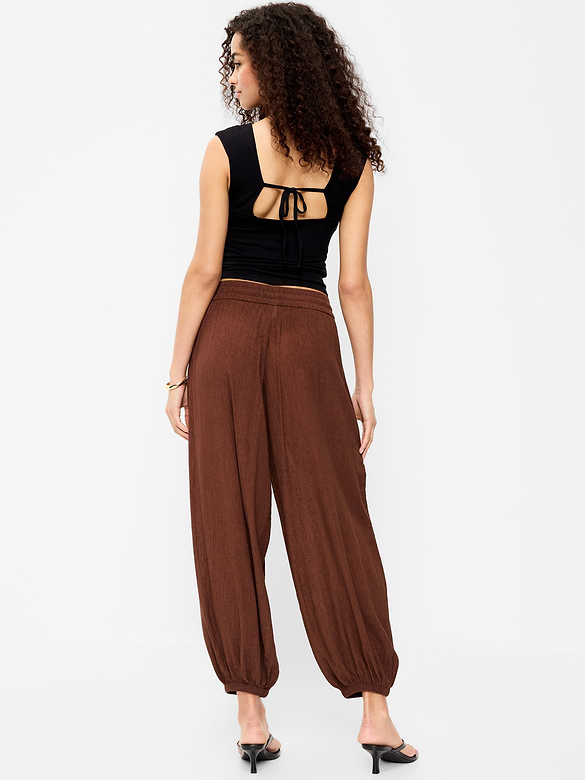 High-Waisted Sheer Crinkle Crepe Harem Pants
