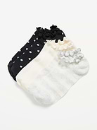 Image 1 of 2, includes 3 pairs of ankle socks, lettuce-edge openings, prints vary, Product #896168