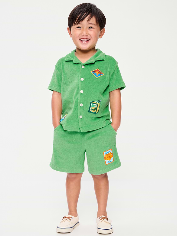 Ensemble avec chemise à manches courtes brodée et short en jersey bouclette pour tout-petit