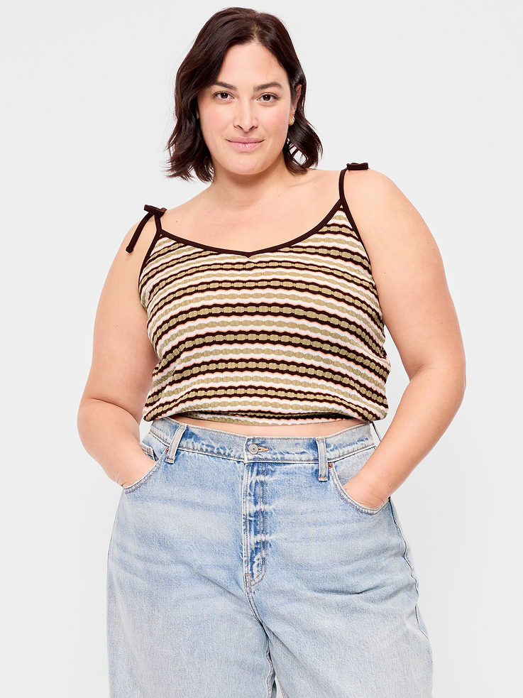 Image number 5 showing, Sleeveless Pointelle Tie-Strap Tank Top