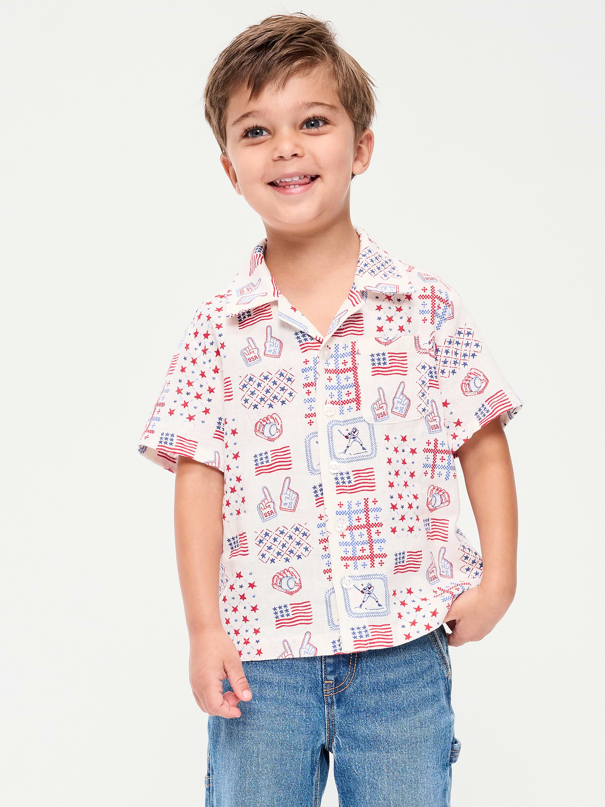 Image number 1 showing, Printed Linen-Blend Pocket Shirt for Toddler Boys