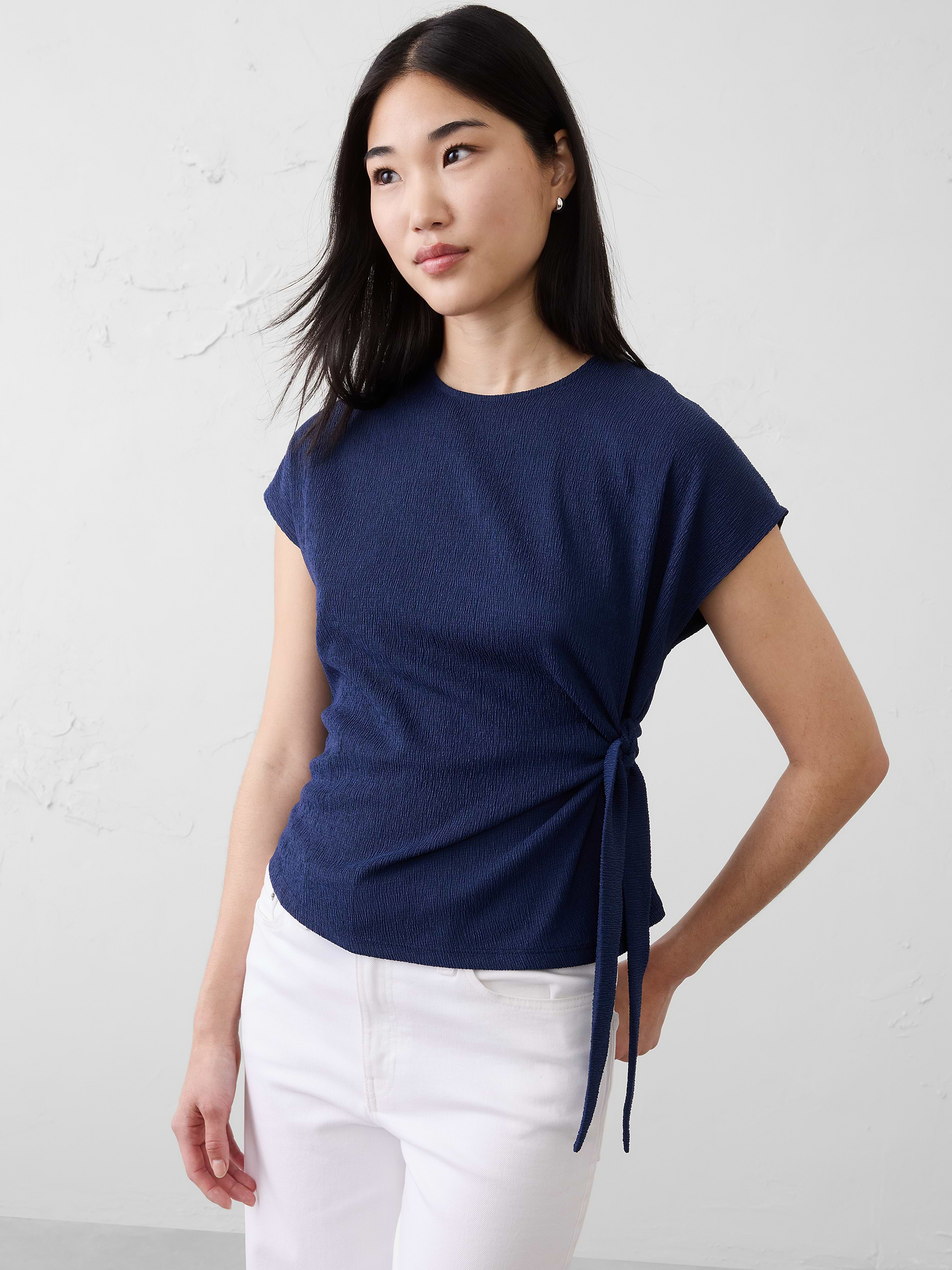 Image number 1 showing, Textured Smocked Side-Tie Top