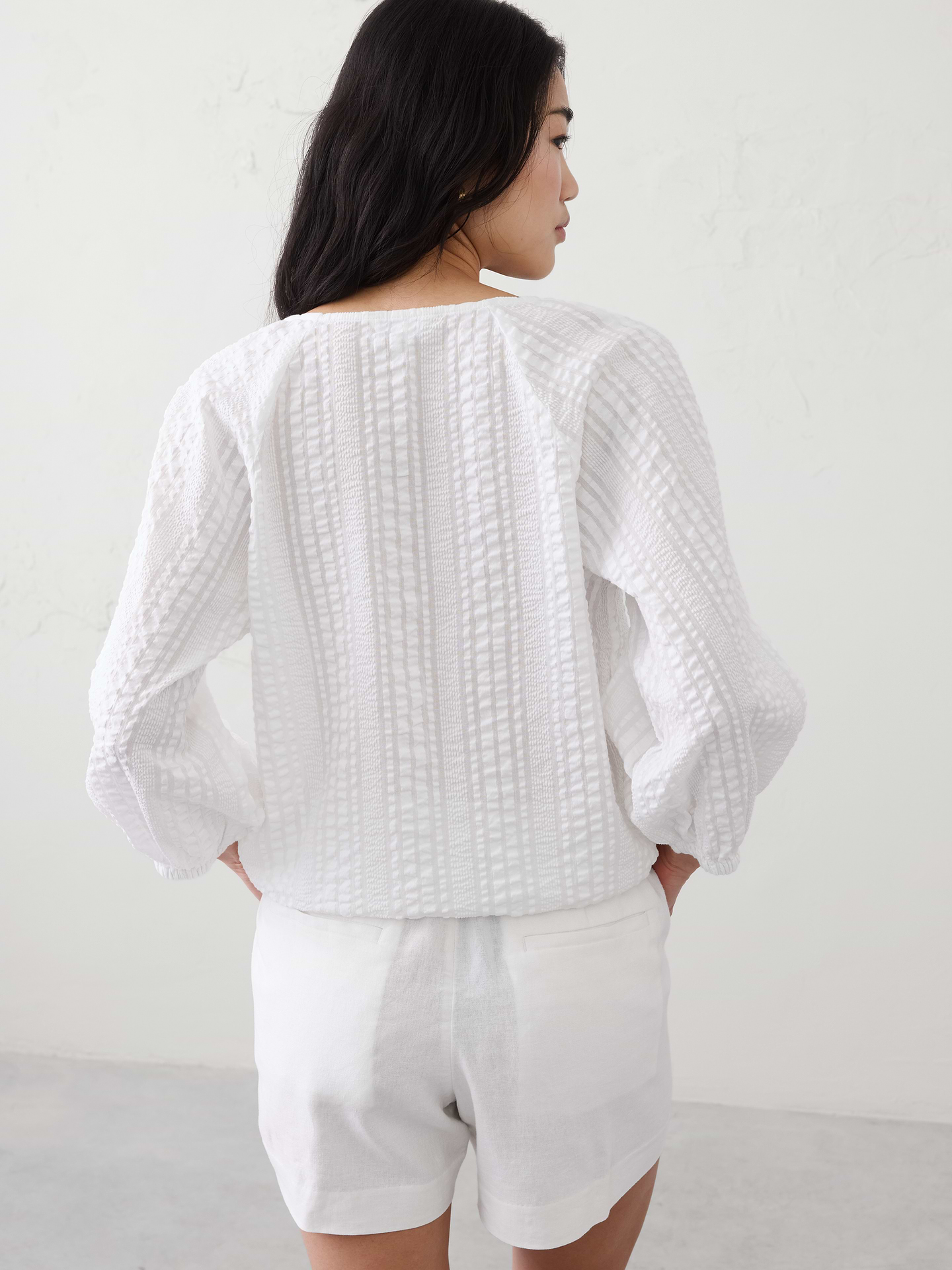Image number 2 showing, Blouson-Sleeve Buttoned Cloud Check Top