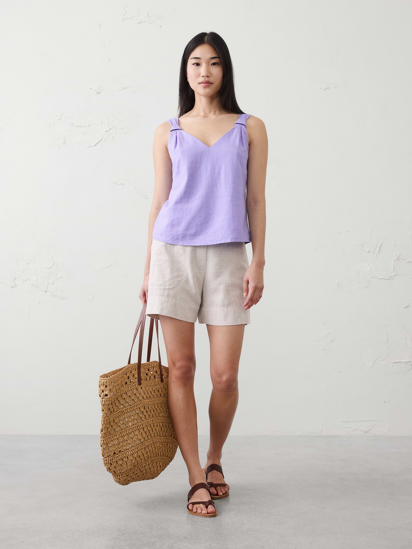 Image number 1 showing, Linen-Blend Knotted Top
