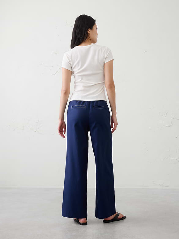 Wide-Leg Mid-Rise Twill Pull-On Utility Pant