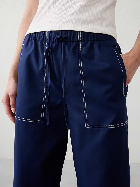 Wide-Leg Mid-Rise Twill Pull-On Utility Pant