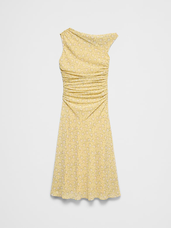 Asymmetrical Side-Ruched Midi Dress