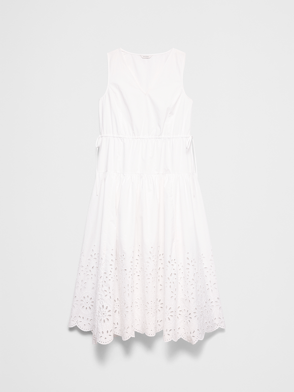 Poplin Eyelet-Hem Midi Dress