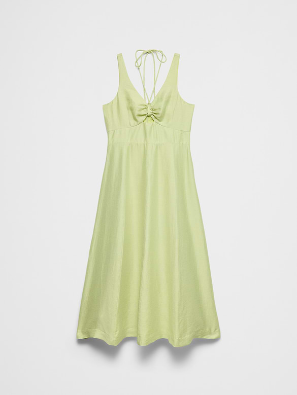 Linen-Blend Cutout Tie-Front Midi Dress