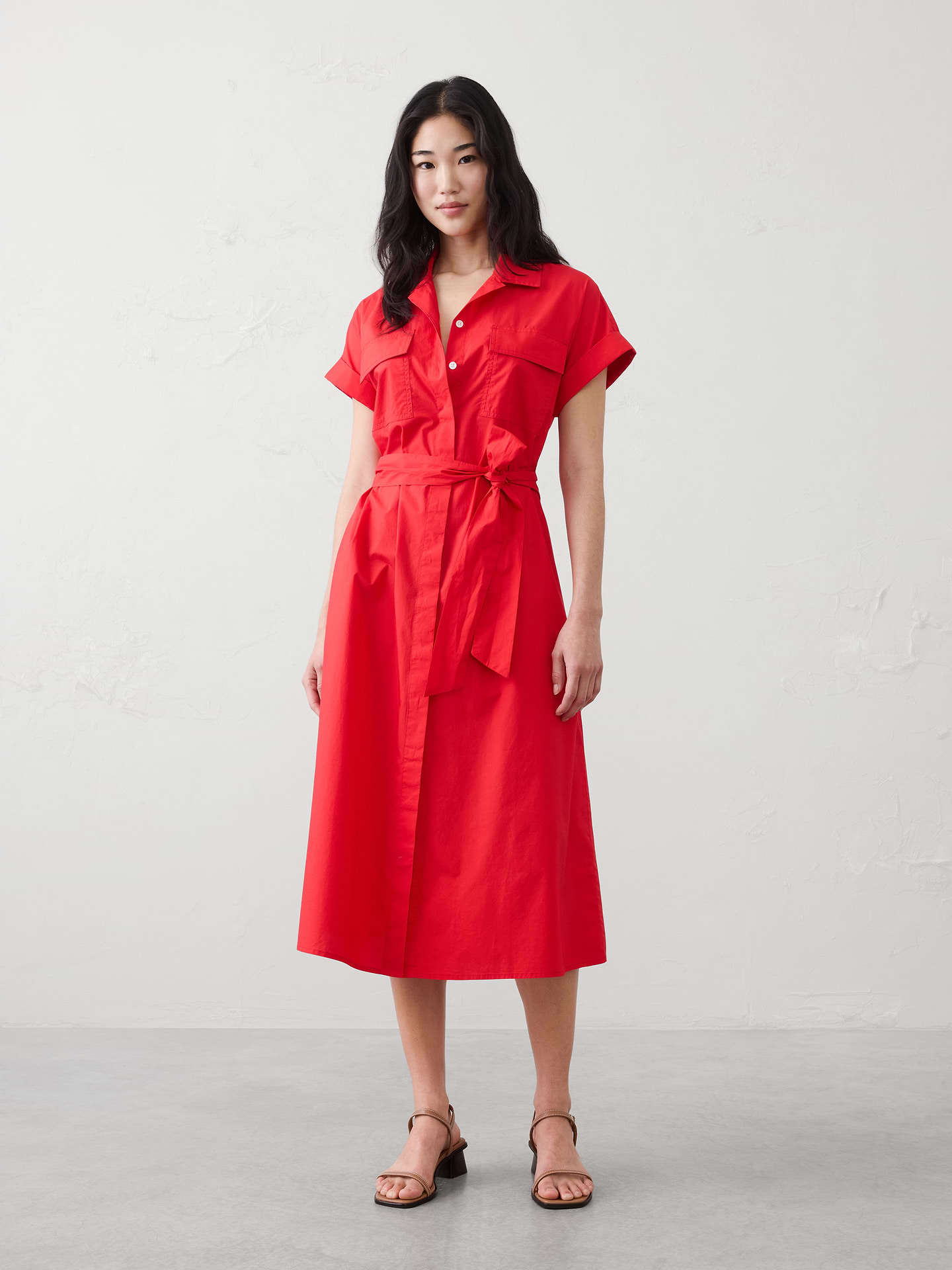 Image number 1 showing, Poplin Utility Midi Shirtdress