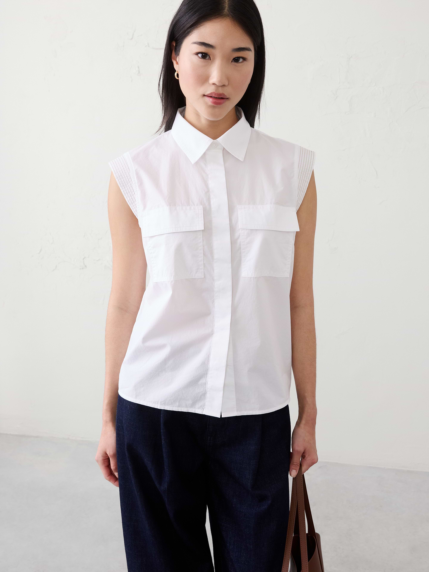 Image number 1 showing, Trapunto Cap-Sleeve Shirt