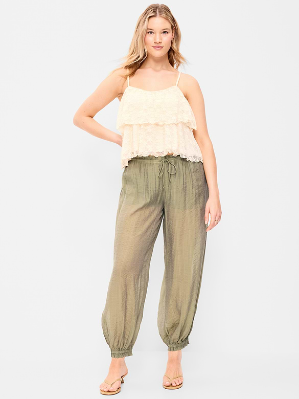 High-Waisted Sheer Chiffon Harem Pants