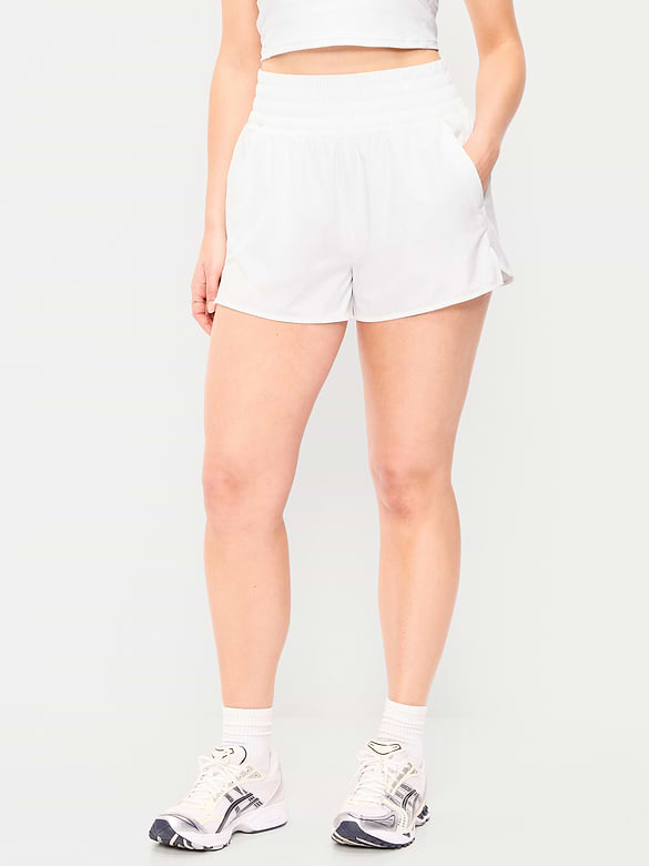 Short de course froissé à taille très haute, entrejambe de 7,5 cm